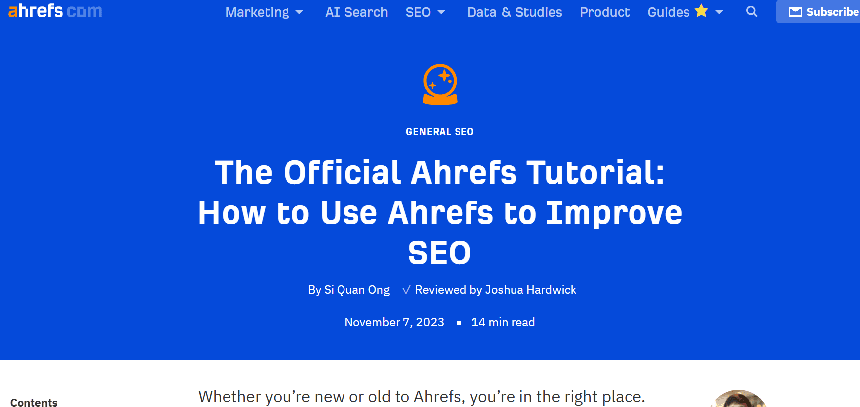 A screenshot of the Ahrefs tutorial blog 