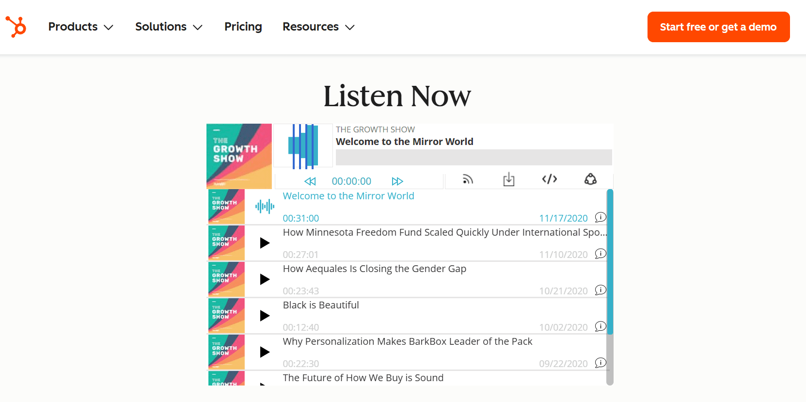 Here’s a screenshot of the HubSpot podcast The Growth Show