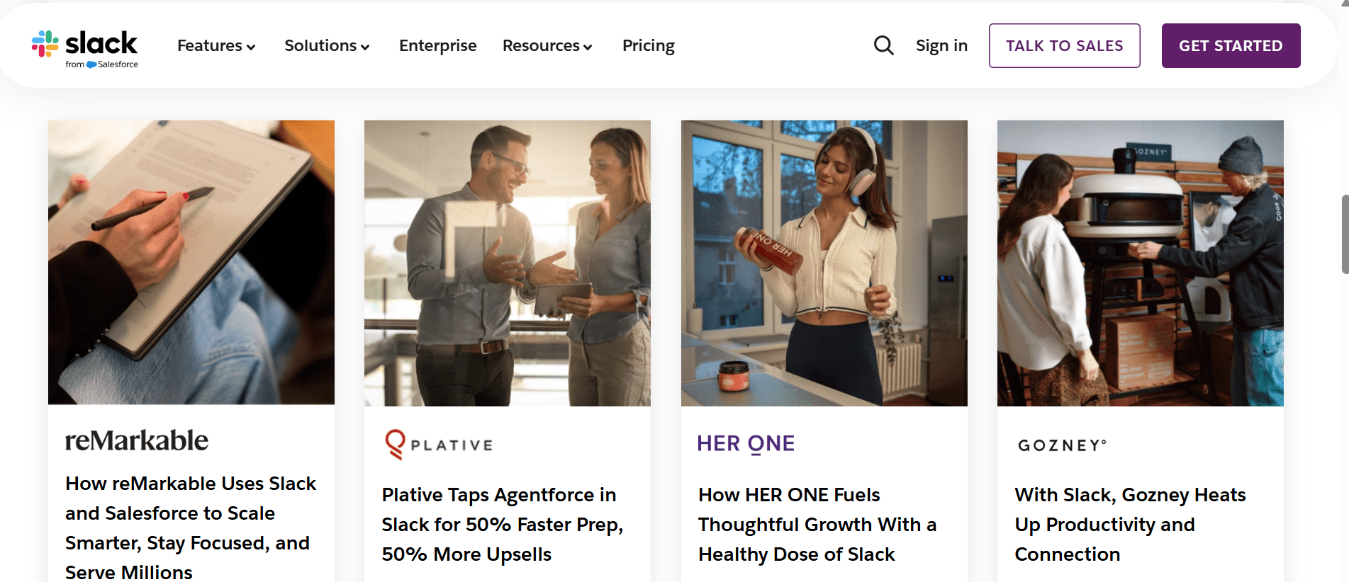 A screenshot of the Slack case studies