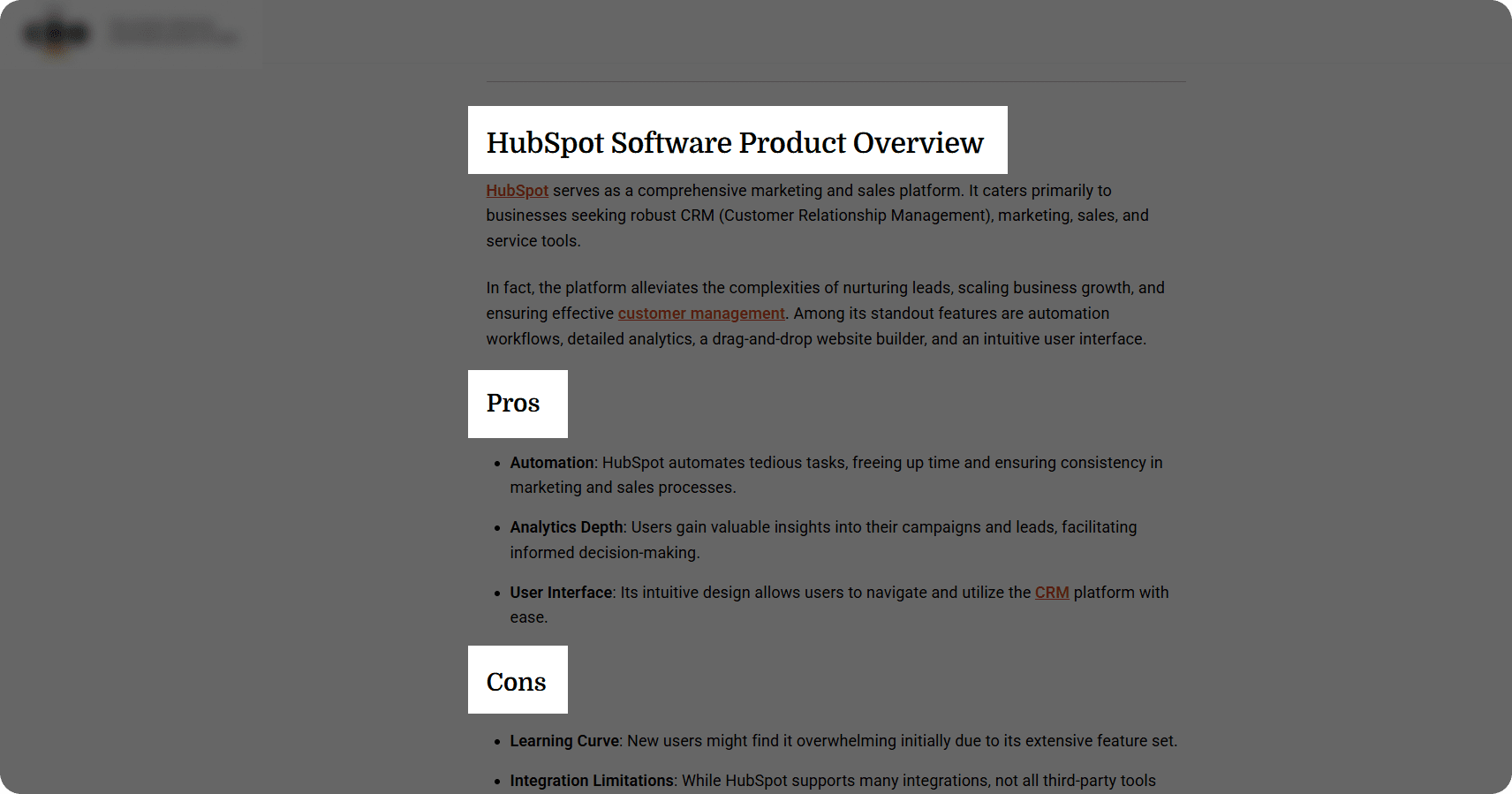 HubSpot software product overview blog post