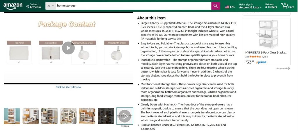 description du produit Amazon