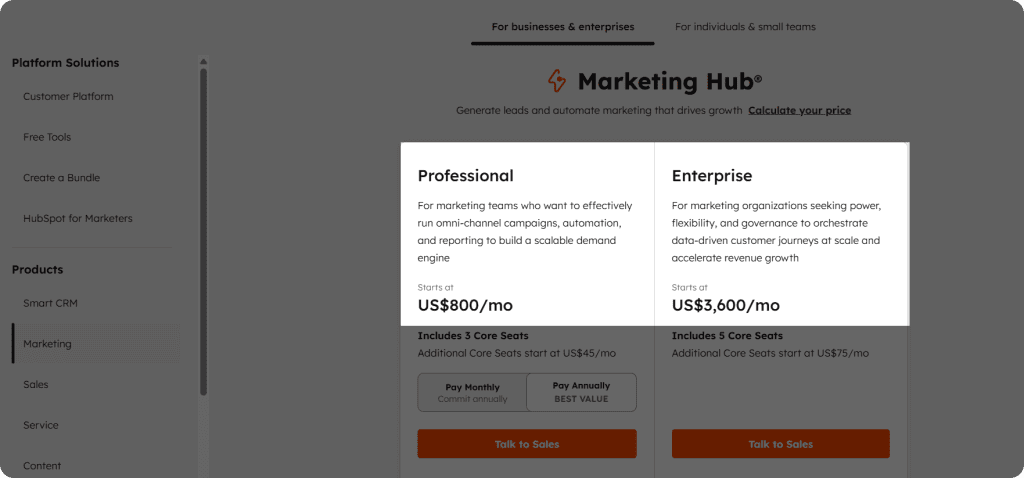 hubspot plans and pricing