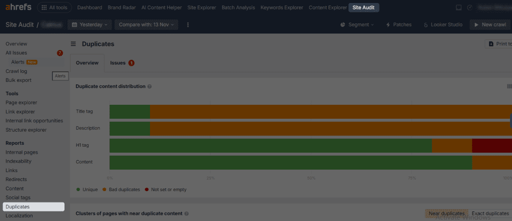 ahrefs site audit section