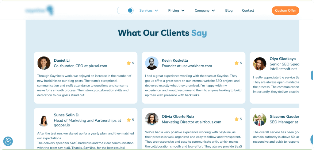 clients reviews about saynine