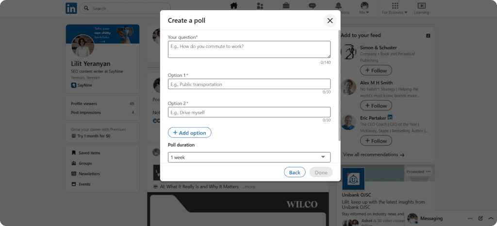 create a poll in linkedin