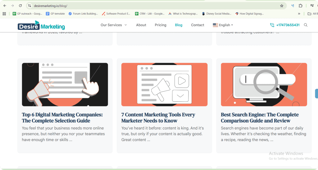 blog section as one of the content types