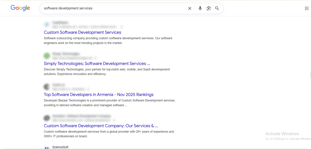 software development services serp analysis