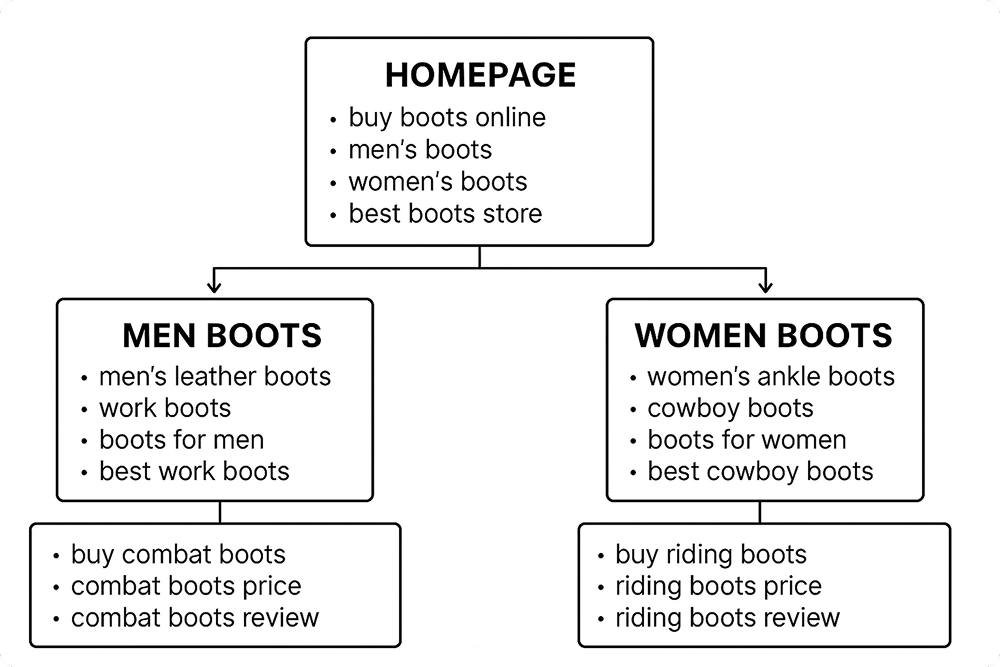 An example template of keyword mapping of an online boots store