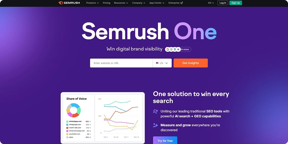 Screenshot of the Semrush webpage interface 