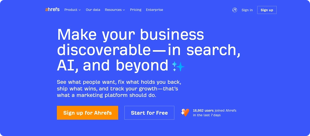 Screenshot of the Ahrefs webpage interface 