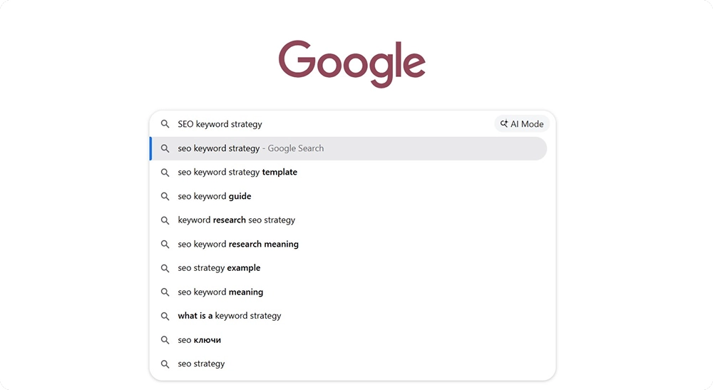 Google search results for the "SEO keyword strategy" query 