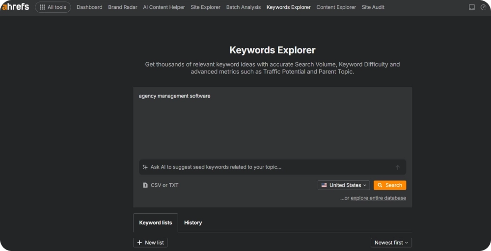 Screenshot of Ahrefs' "Keyword Explorer" section