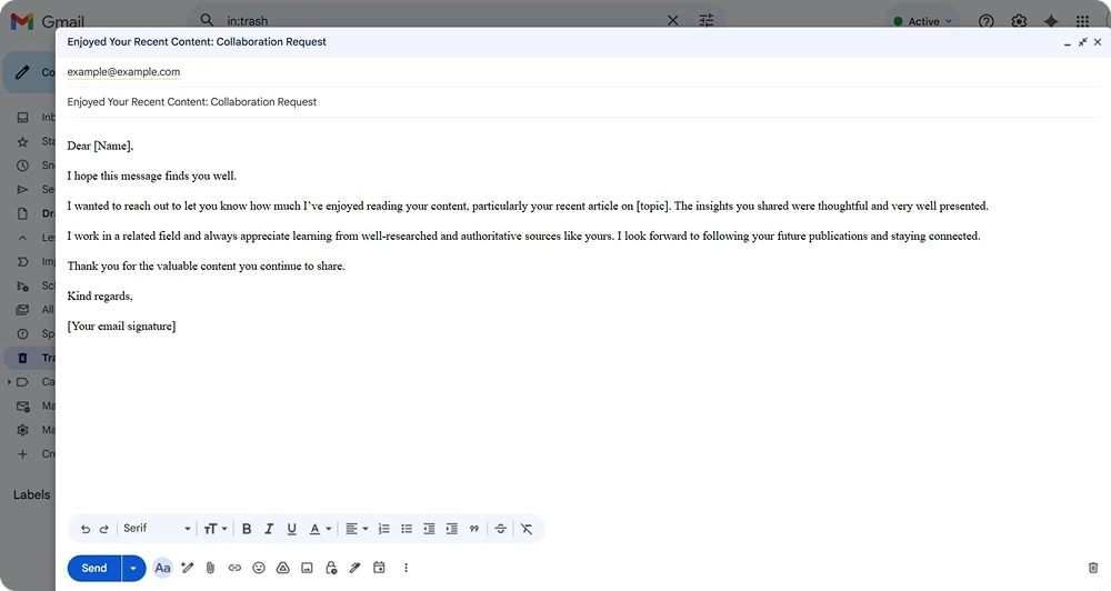 Screenshot of a collaboration request email template