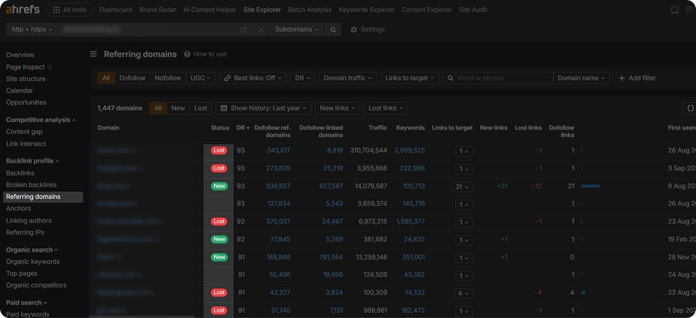 Screenshot of Ahrefs' "Site Explorer" section interface