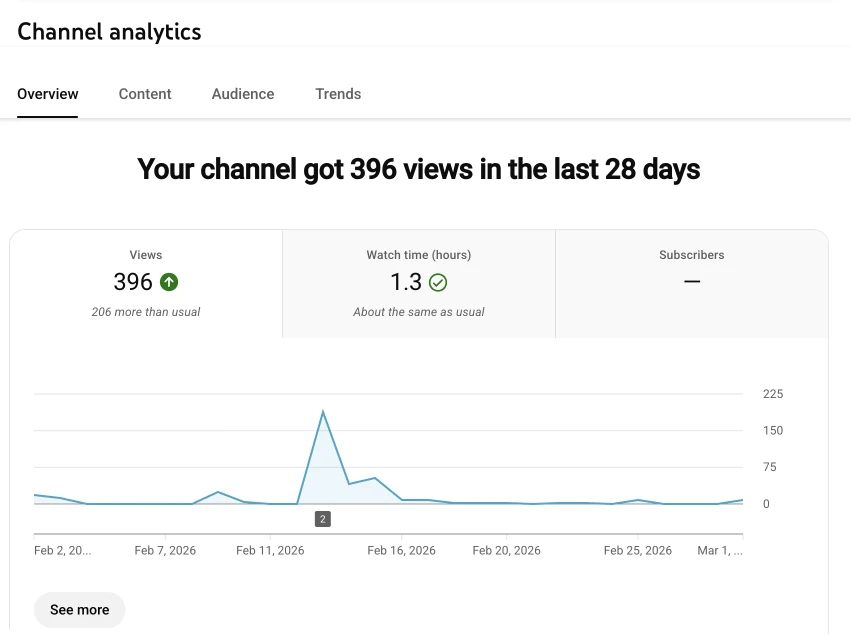 Screenshot of YouTube Channel Analytics dashboard