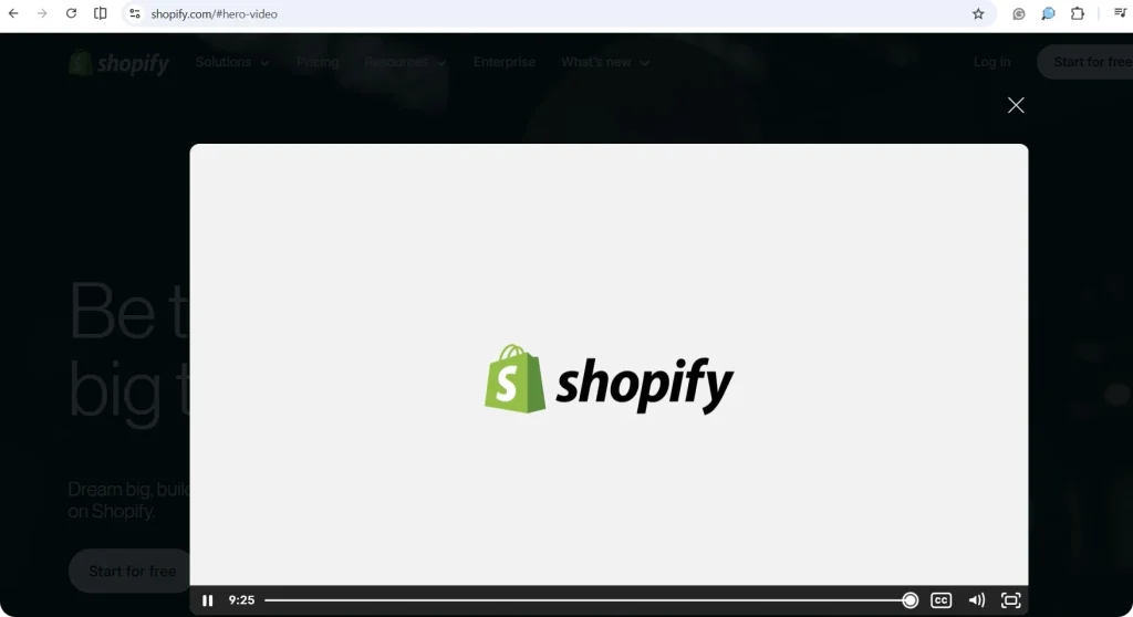 Screenshot of Shopify website video content