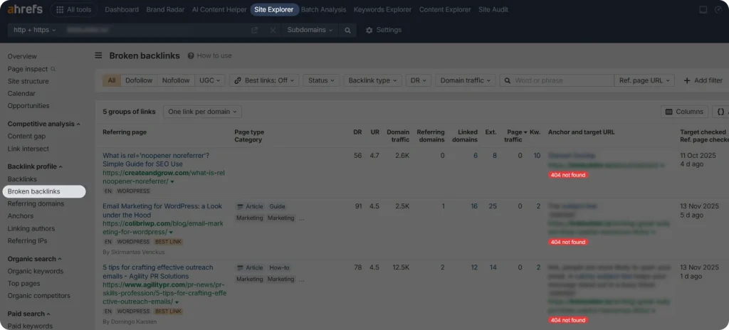 Screenshot of Ahrefs' Site Explorer section