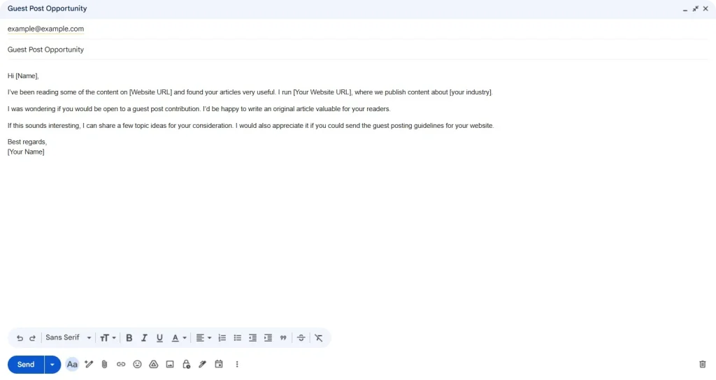 Screenshot of a guest posting request email