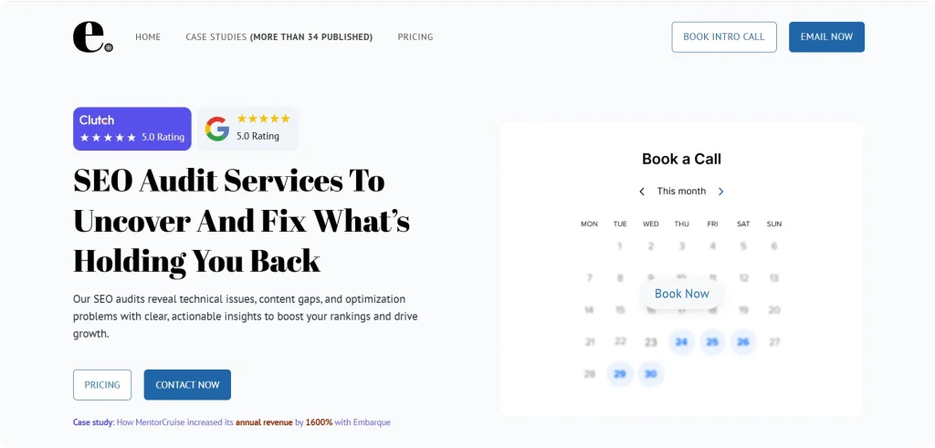Screenshot of the Embaruqe website SEO audit services section