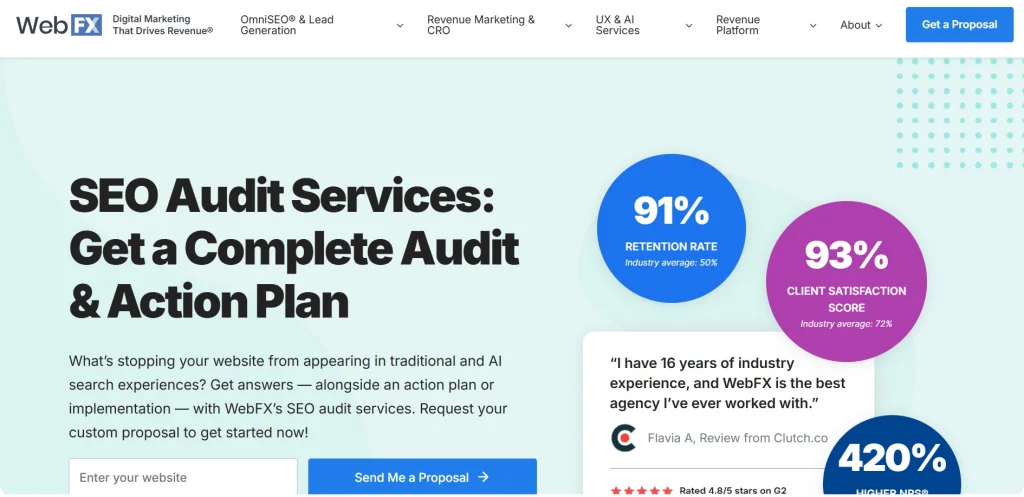 Screenshot of WebFX website SEO audit services section