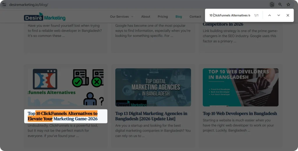 Screenshot of Google search results for Desiremarketing indexed pages