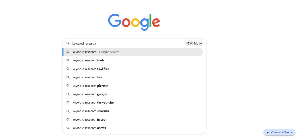 Screenshot of Google search