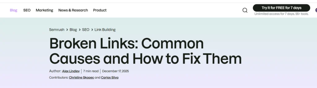 Screenshot from Semrush website