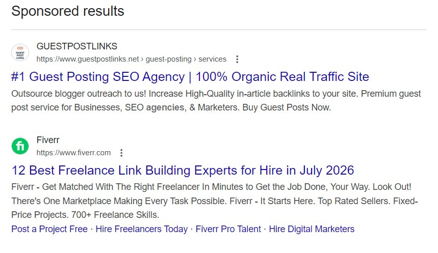Example of search ad